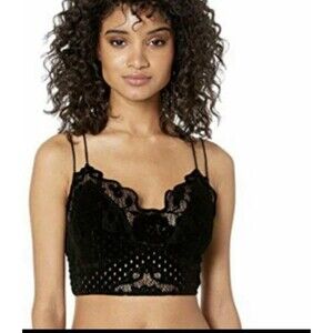 Free People Madona Flocked Velvet Adella Strappy Bralette Black  Size  M